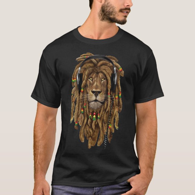 Rasta Lejon av Judah Jamaica Färg Reggae Dreadloc T Shirt (Framsida)