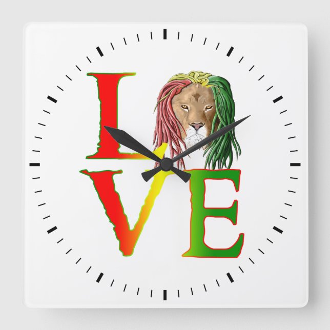 Rasta lejon jamaikansk Reggaekärlek Fyrkantig Klocka (Framsida)