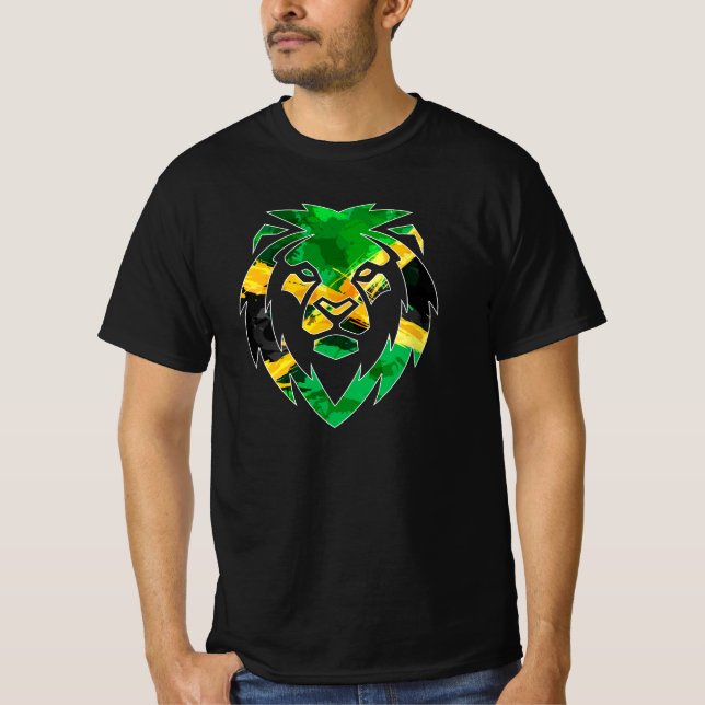 Rasta Lejon, Rastafarian, Jamaican flagga, Jamaica T Shirt (Framsida)