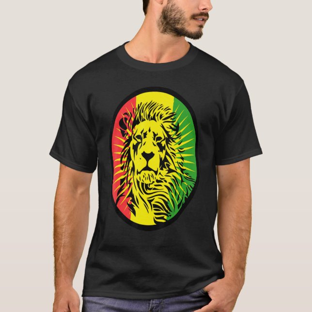 Rasta Lejon Reggae- avlåsningsprofil för Rastafari T Shirt (Framsida)