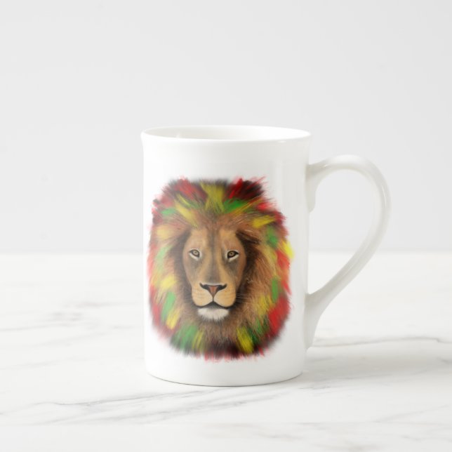 Rasta lejon röd gult grönt teckning Jamaica Benporslin Mugg (Höger)