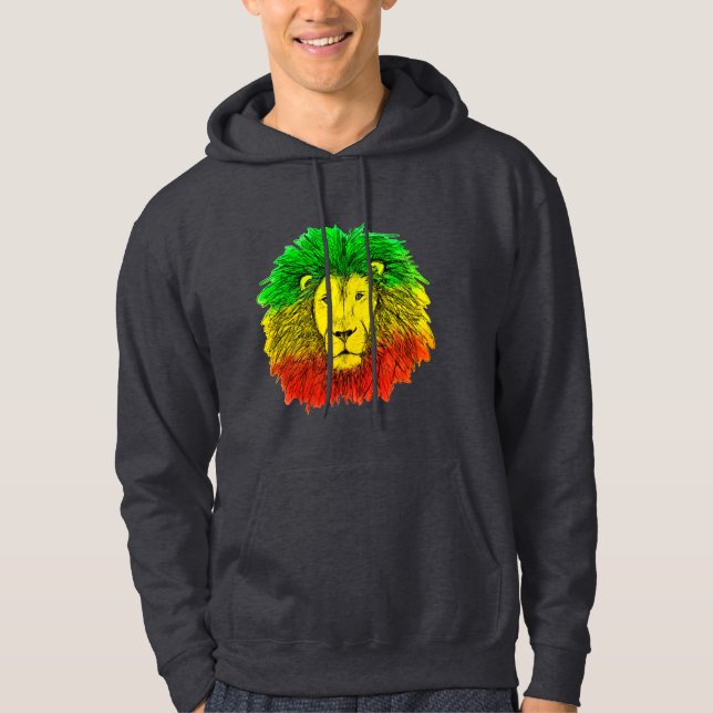 Rasta lejon röd gult grönt teckning Jamaica Hoodie (Framsida)