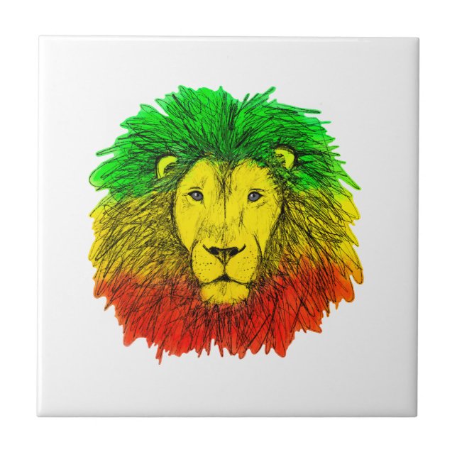 Rasta lejon röd gult grönt teckning Jamaica Kakelplatta (Framsidan)