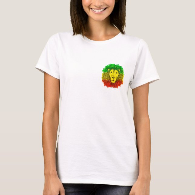 Rasta lejon röd gult grönt teckning Jamaica T Shirt (Framsida)