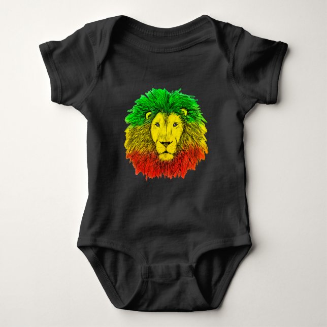 Rasta lejon röd gult grönt teckning Jamaica T Shirt (Framsida)