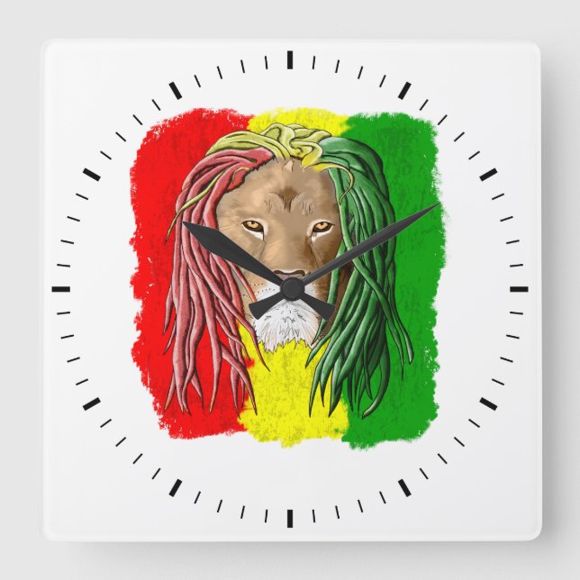 Rasta Lejonare Jamaican Reggae Flagga Fyrkantig Klocka (Framsida)