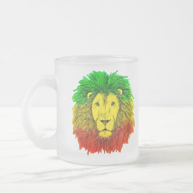 Rasta lejonhuvud rött gult grönt teckning Jamaica  Frostad Glasmugg (Vänster)