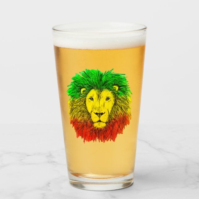 Rasta lejonhuvud rött gult grönt teckning Jamaica  Glaskopp (Framsida fylld)