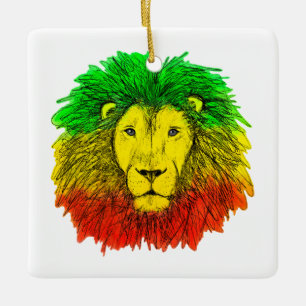 Rasta lejonhuvud rött gult grönt teckning Jamaica  Julgransprydnad Keramik