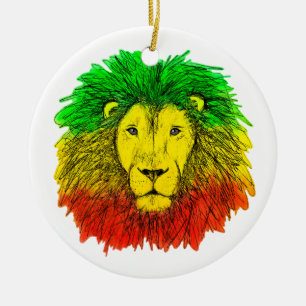 Rasta lejonhuvud rött gult grönt teckning Jamaica  Julgransprydnad Keramik