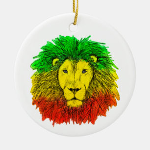 Rasta lejonhuvud rött gult grönt teckning Jamaica Julgransprydnad Keramik