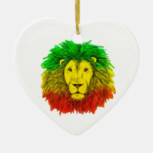 Rasta lejonhuvud rött gult grönt teckning Jamaica Julgransprydnad Keramik