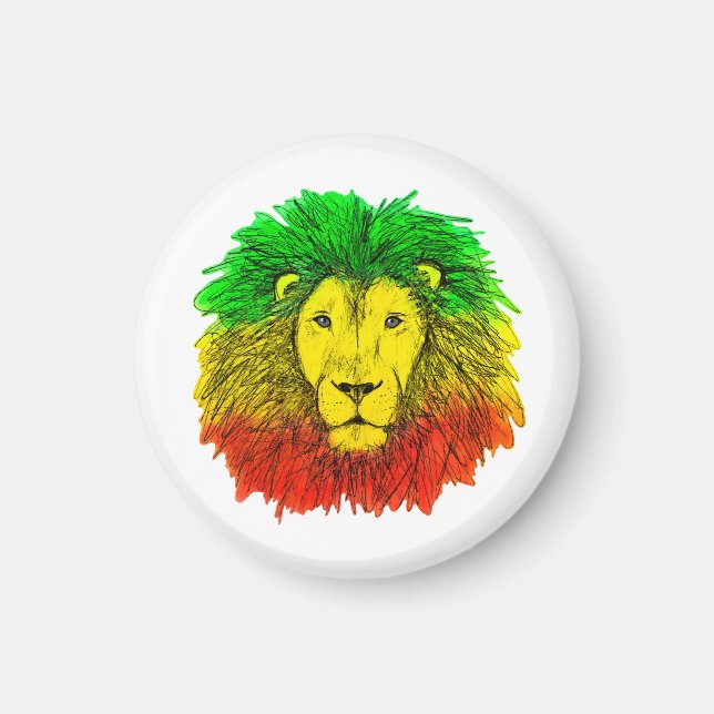 Rasta lejonhuvud rött gult grönt teckning Jamaica  Magnet (Framsidan)