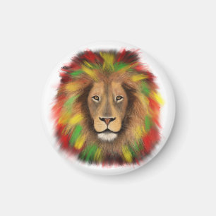 Rasta lejonhuvud rött gult grönt teckning Jamaica  Magnet