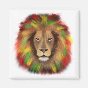 Rasta lejonhuvud rött gult grönt teckning Jamaica Magnet