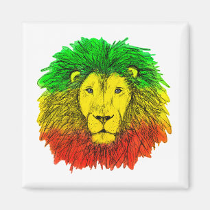 Rasta lejonhuvud rött gult grönt teckning Jamaica  Magnet