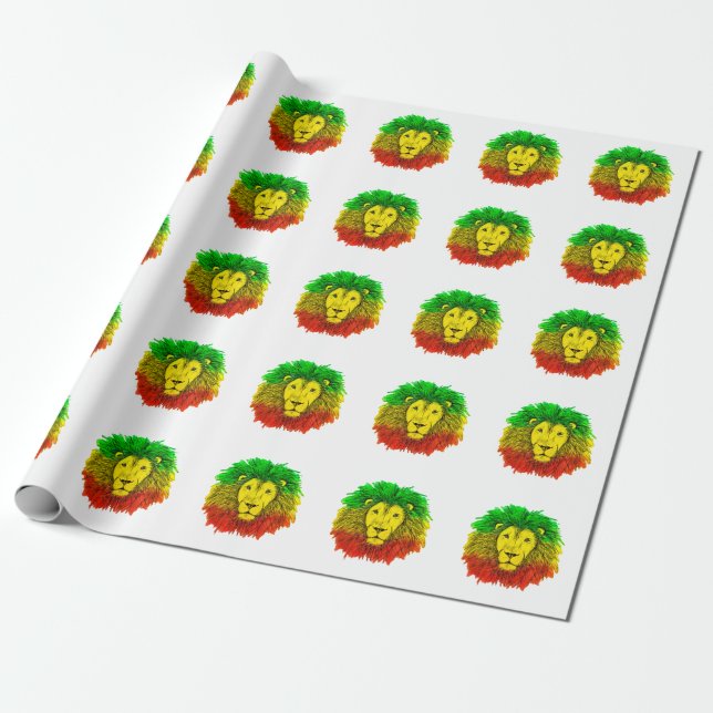 Rasta lejonhuvud rött gult grönt teckning Jamaica  Presentpapper (Utrullad)