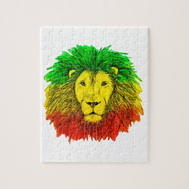 Rasta lejonhuvud rött gult grönt teckning Jamaica  Pussel (Vertikal)