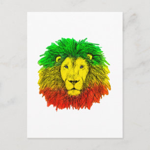 Rasta lejonhuvud rött gult grönt teckning Jamaica Vykort