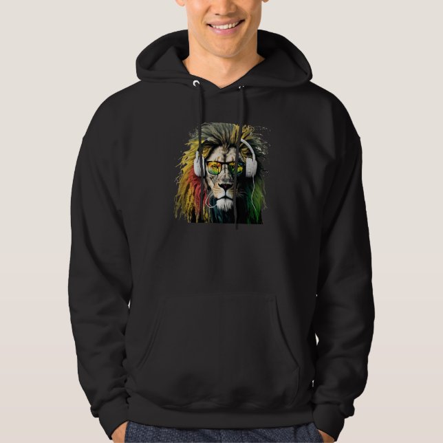 Rasta Lion Rastafari Reggae & Jamaica Vibes Headph Hoodie (Framsida)