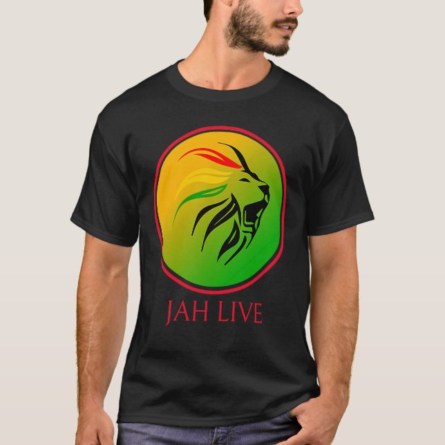 Rasta Live Up jah Live Lion T Shirt (Framsida)