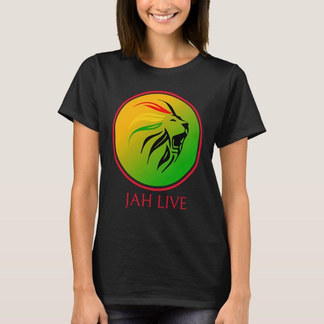 Rasta Live Up jah Live Lion T Shirt (Framsida)