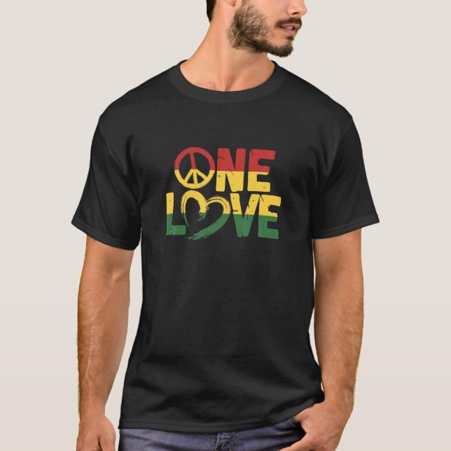 Rasta One Kärlek Rastafari Reggae Rastafarian T Shirt (Framsida)
