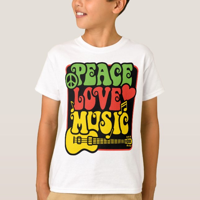 Rasta PEACE-LOVE-MUSIC T-shirt (Framsida)