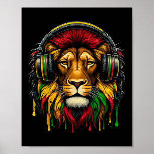 Rasta Raggae Jamaica Music Headphone Lejona från J Poster