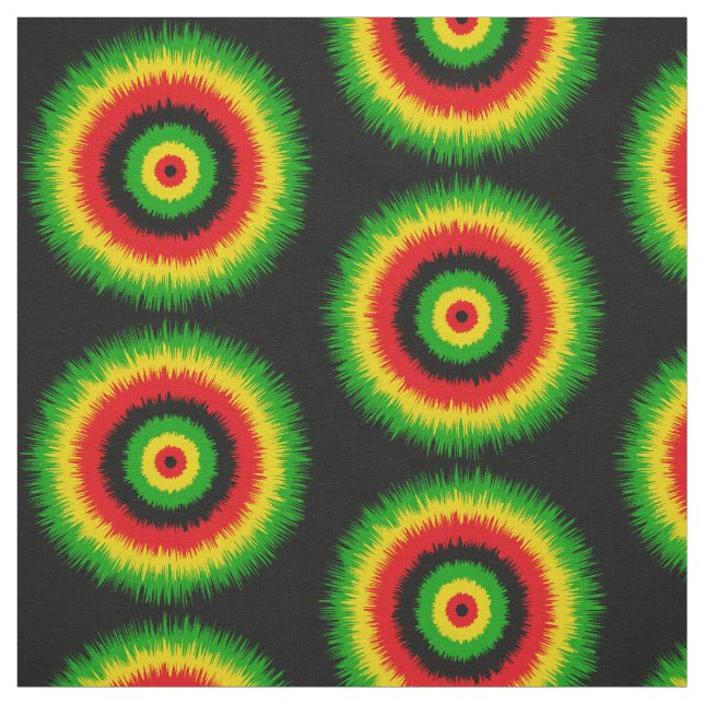 Rasta Red Yellow Green Tie Dye Circles Pattern Tyg (Provkarta)