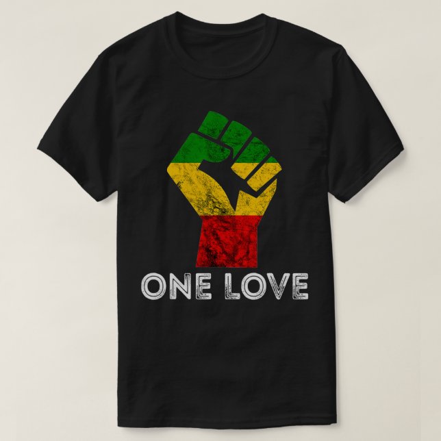 Rasta Reggae Fist One Love Rastafari Jamaica Regga T Shirt (Design framsida)