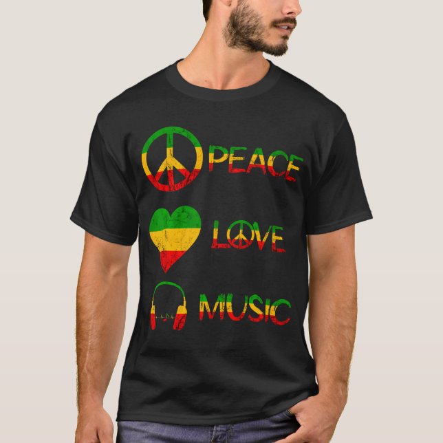 Rasta Reggae Kärlek Peace Music Rastafari Roots T Shirt (Framsida)