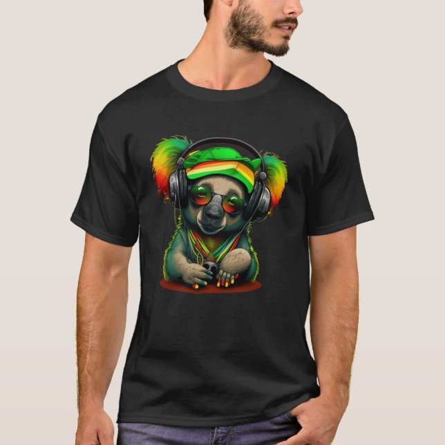 Rasta Reggae Koala Bear Hippie Reggae Music Headph T Shirt (Framsida)