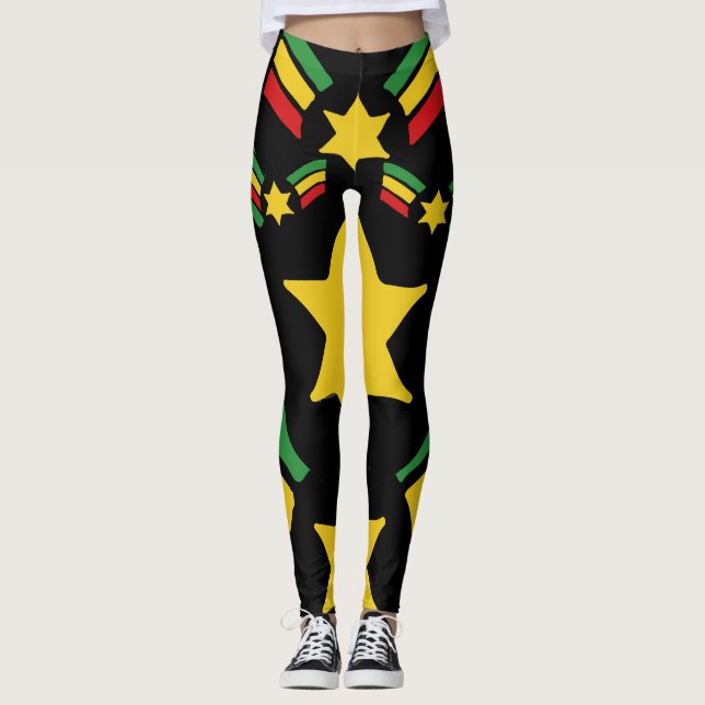 Rasta Reggae Leggings militärstars design (Framsida)