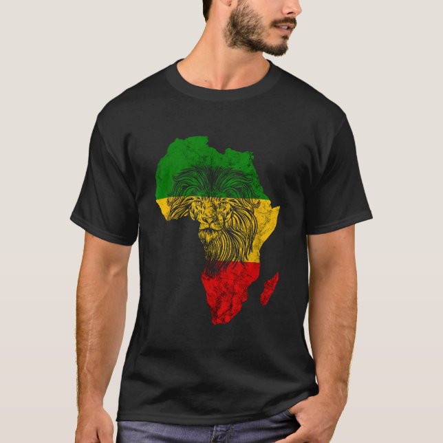 Rasta Reggae Lejon för Judah Afrika Karta Rastafar T Shirt (Framsida)