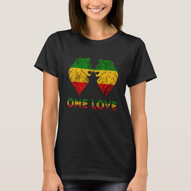 Rasta Reggae Lejon för Juddah One Kärlek Rastafari T Shirt (Framsida)