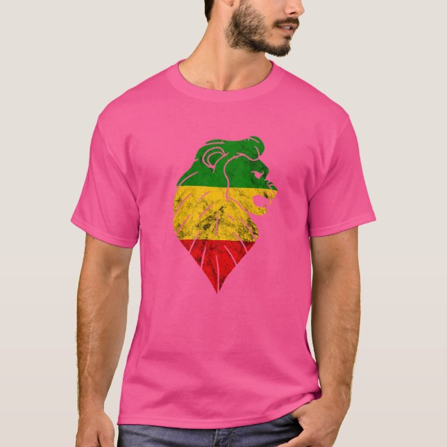 Rasta Reggae Lejon of Judah Ethiopian Lejon Rastaf T Shirt (Framsida)