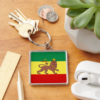 Rasta Reggae Lejon of Judah Fyrkantig Silverfärgad Nyckelring