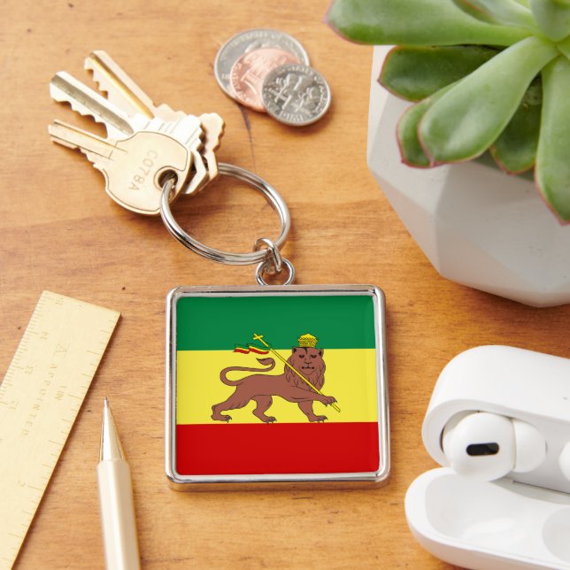 Rasta Reggae Lejon of Judah Fyrkantig Silverfärgad Nyckelring (Skrivbord)