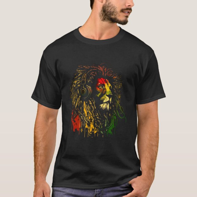 Rasta Reggae Lejon of Judah Jamaican Roots Rastafa T Shirt (Framsida)