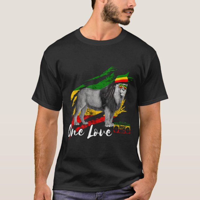 Rasta Reggae Lejon of Judah Rastafari Jamaican Pri T Shirt (Framsida)