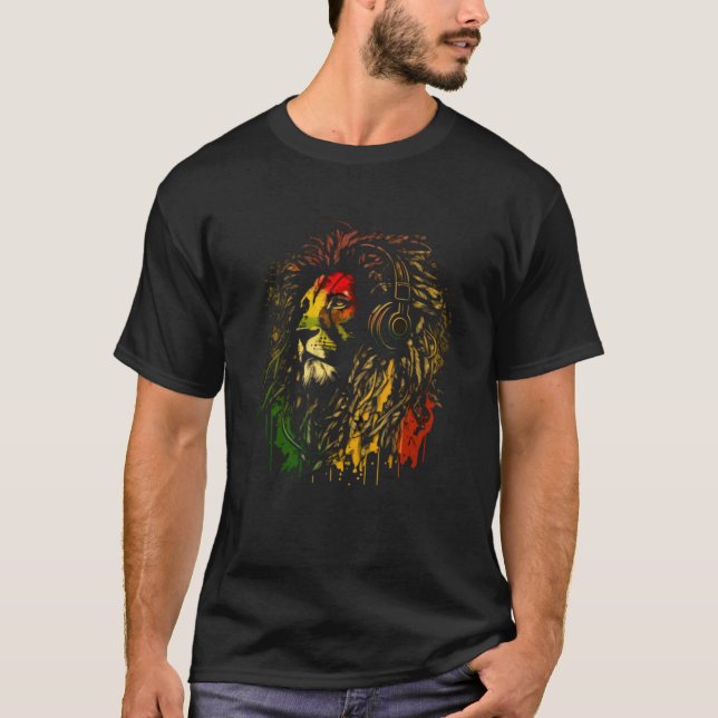 Rasta Reggae Lejon of Judah Rastafarian Pride Regg T Shirt (Framsida)