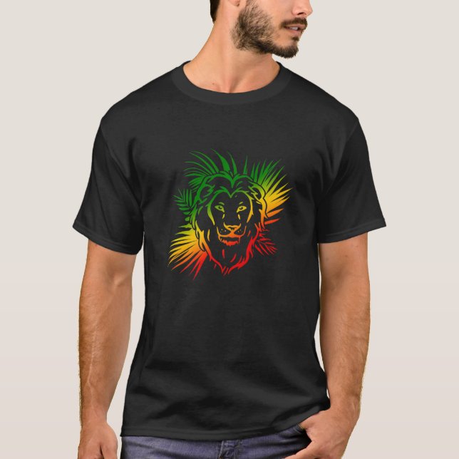 Rasta Reggae Lejon of Judah Rastafarian Rastafari T Shirt (Framsida)