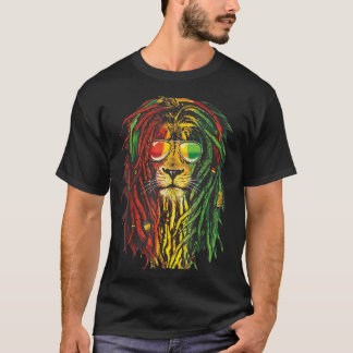 Rasta Reggae Lejon Sunglass Art för Rastafarian Lo T Shirt