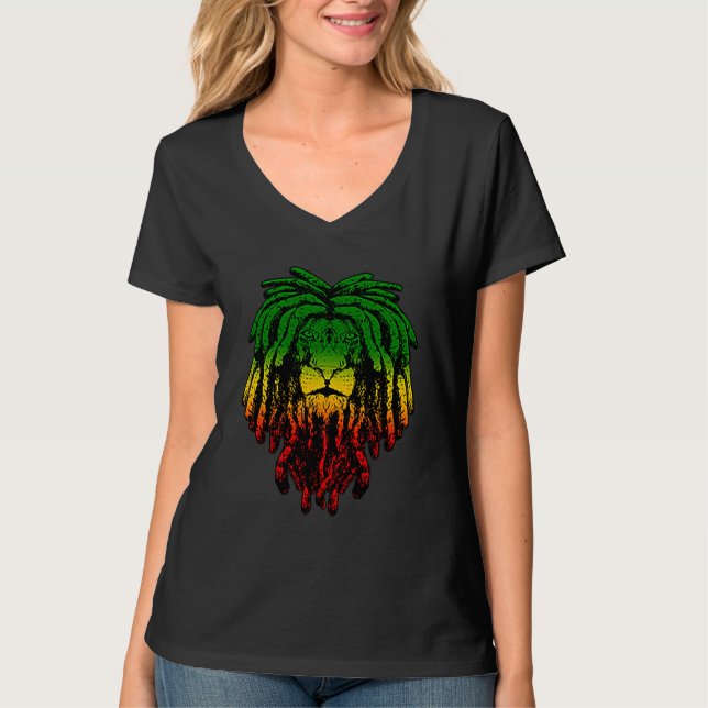 Rasta Reggae Lion Of Judah Jamaican Roots Rastafar T Shirt (Framsida)