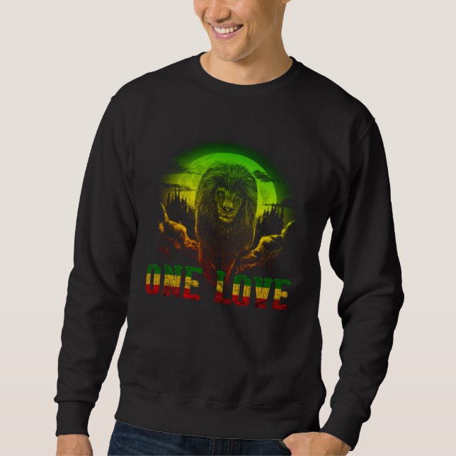 Rasta Reggae Lion Of Judah One Love Jamaica Etophi Lång Ärmad Tröja (Framsida)