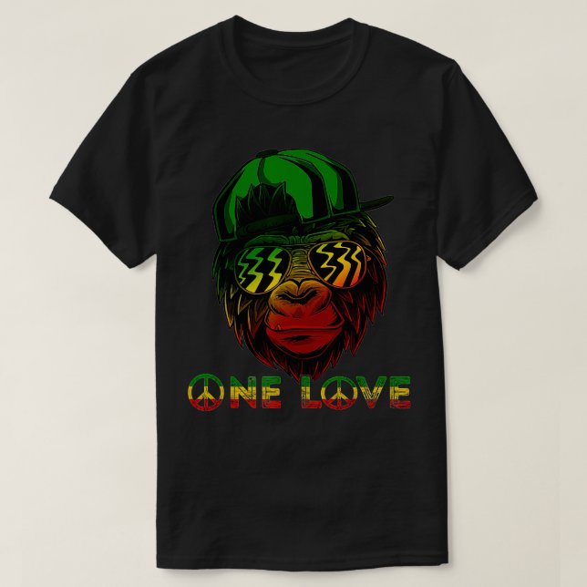 Rasta Reggae Monkey One Kärlek Jamaica Music Headp T Shirt (Design framsida)