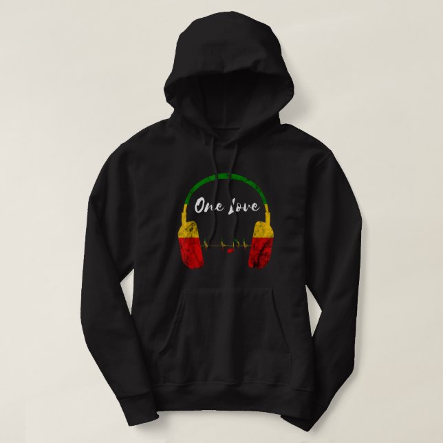 Rasta Reggae Music Headphone Jamaican Pride One L Hoodie (Design framsida)