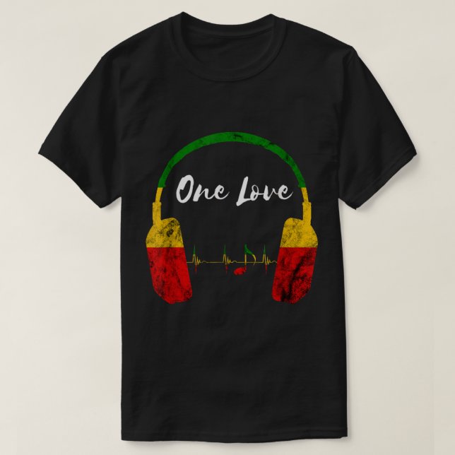 Rasta Reggae Music Headphone Jamaican Pride One L T Shirt (Design framsida)