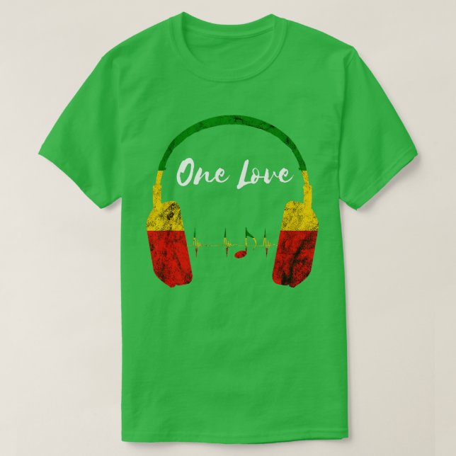 Rasta Reggae Music Headphone Jamaican Pride One L T Shirt (Design framsida)